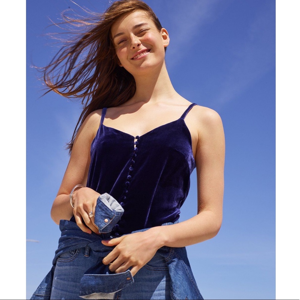 NWT Madewell Velvet Buttondown Cami Navy Blue